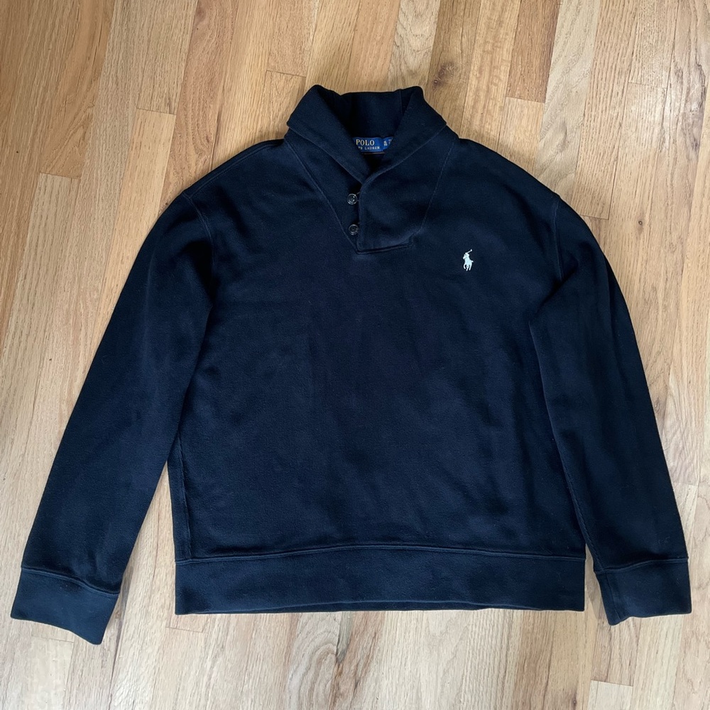 Polo Ralph Lauren Shawl Neck Ribbed Sweater Sweatshirt Black Sz XL